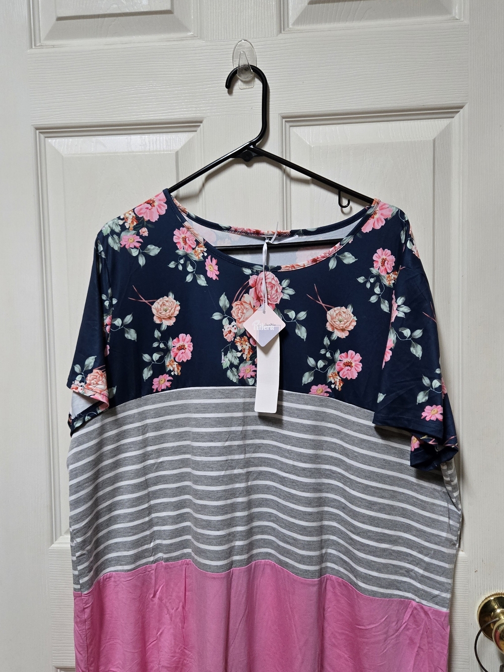 Floral & Stripe Colorblock Women’s Top - Pink/Navy